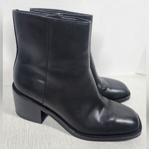 Loeffler Randall Size 10.5 B Black Leather Boots Chunky Heels